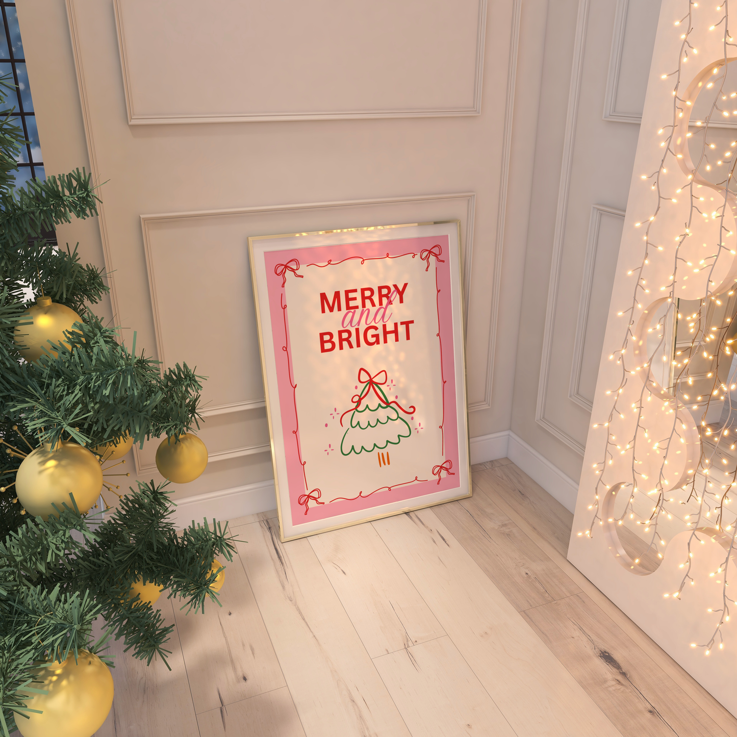 Merry And Bright Christmas Print - BYHONEYSTUDIOS