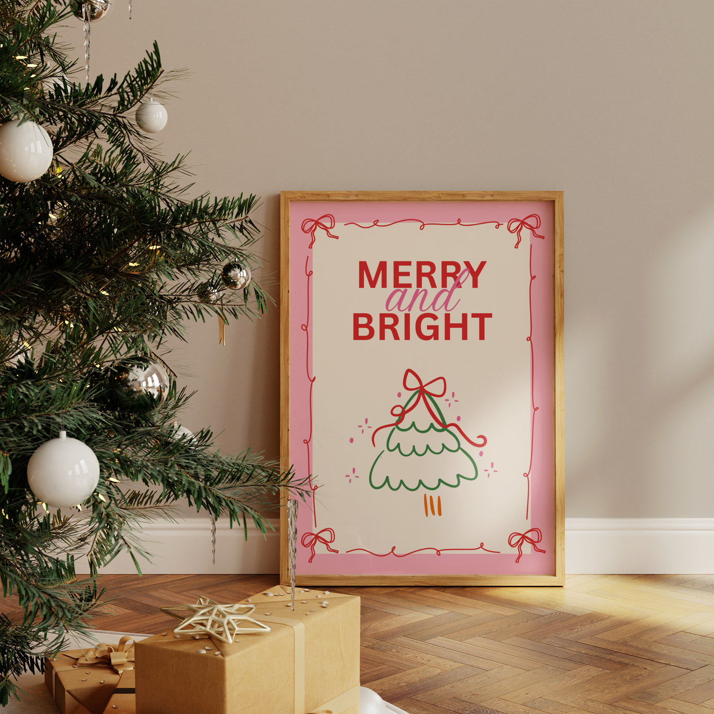 Merry And Bright Christmas Print - BYHONEYSTUDIOS