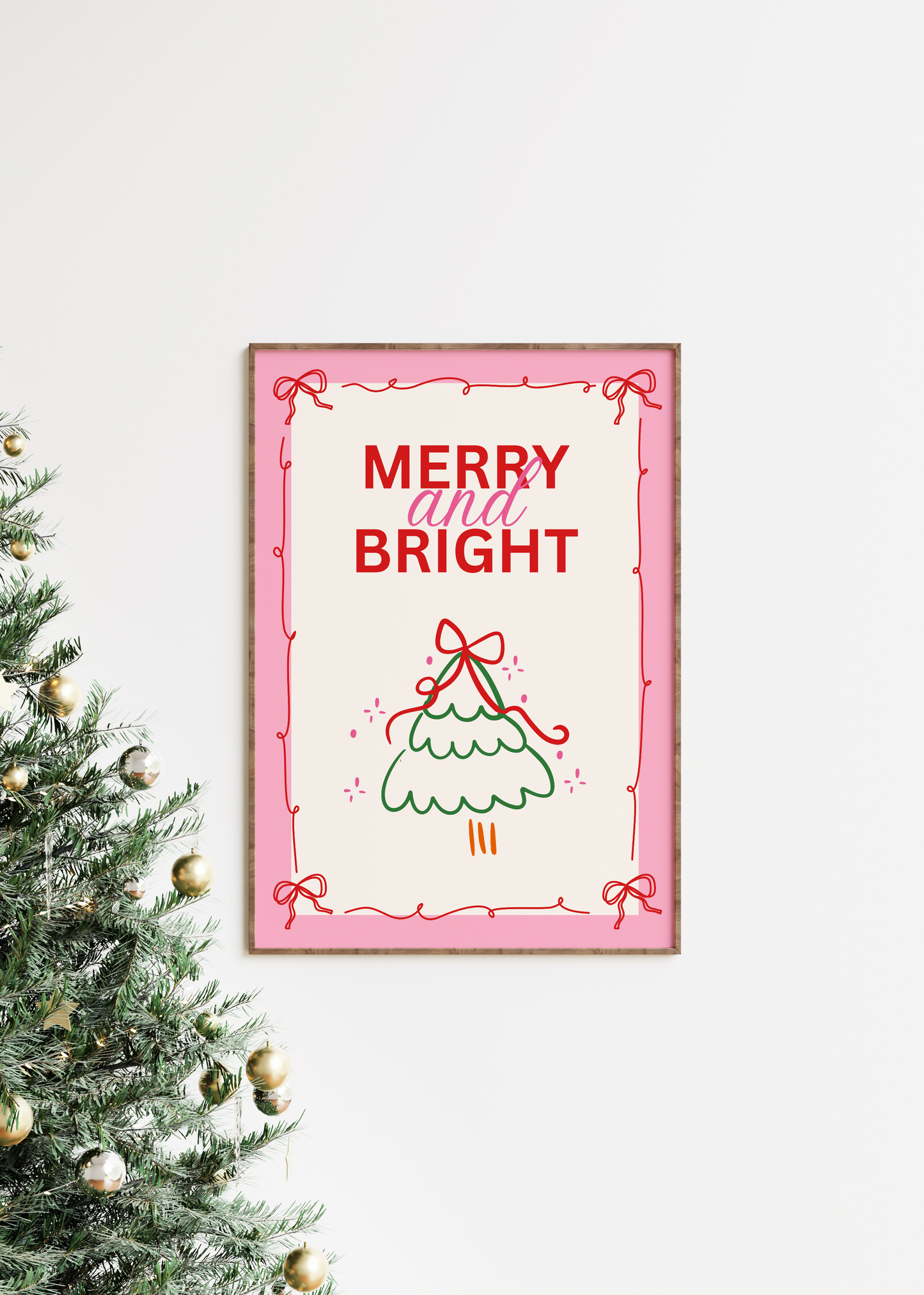 Merry And Bright Christmas Print - BYHONEYSTUDIOS