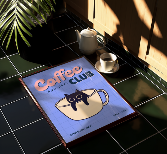 Coffee And Cat Print - BYHONEYSTUDIOS