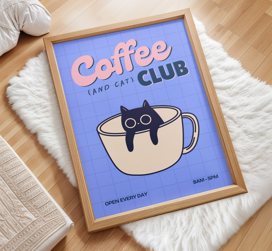 Coffee And Cat Print - BYHONEYSTUDIOS