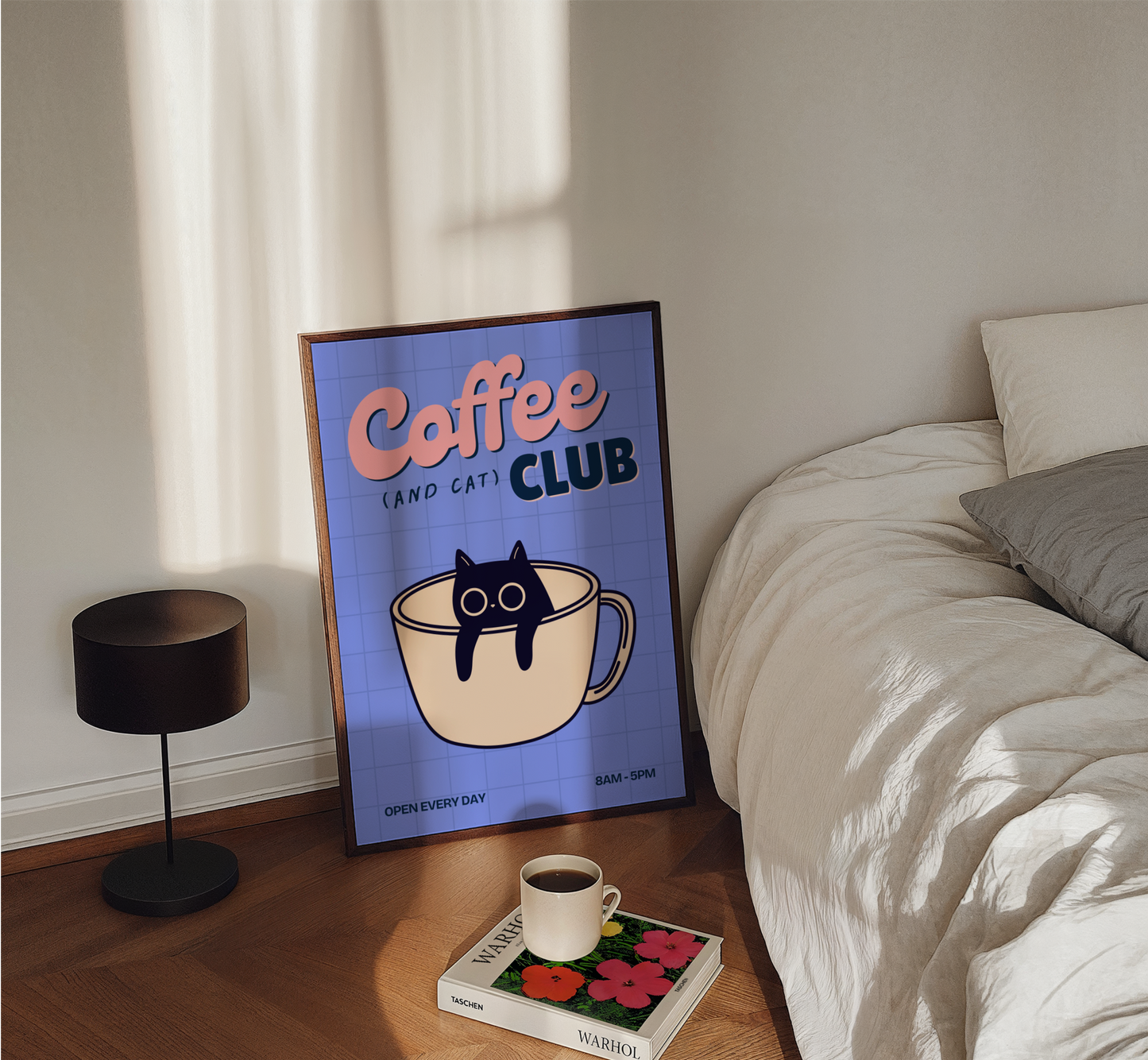 Coffee And Cat Print - BYHONEYSTUDIOS