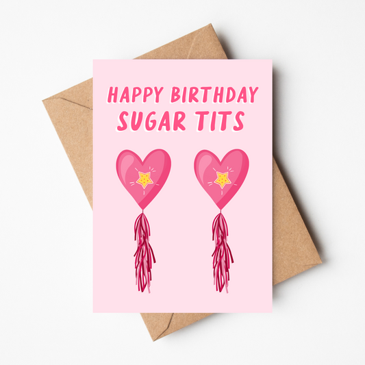 A6 Sugar Tits Birthday Card - BYHONEYSTUDIOS