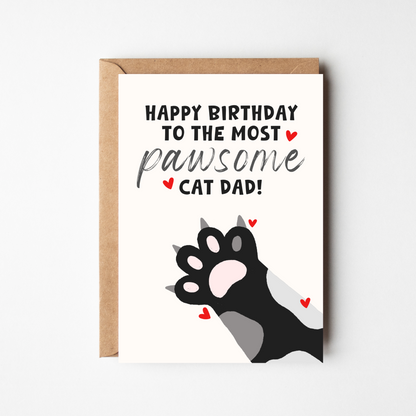 A6 Pawsome Cat Dad Birthday Card - BYHONEYSTUDIOS