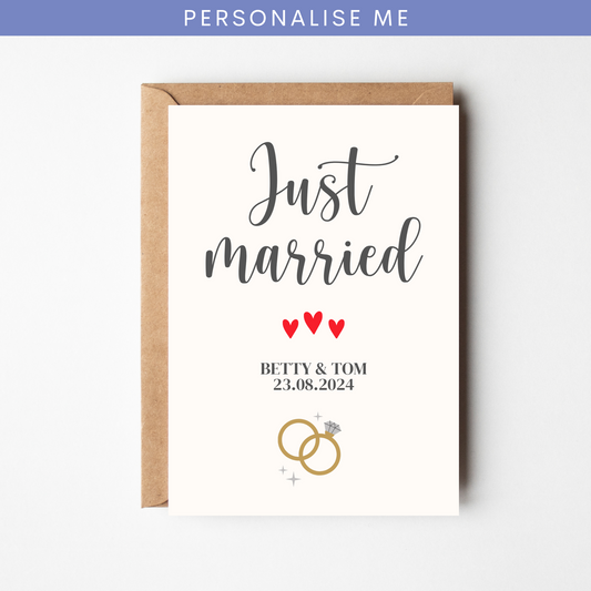 A6 Personalised Just Married Card - BYHONEYSTUDIOS