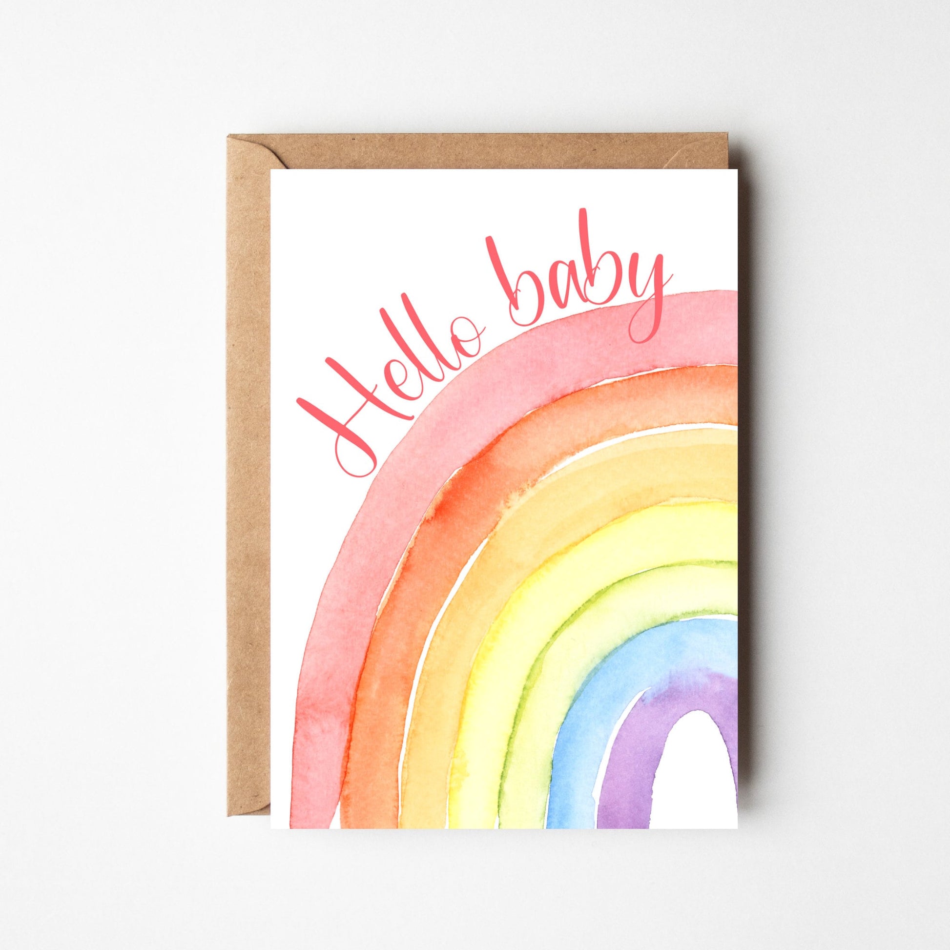 A6 Rainbow Hello Baby Card - BYHONEYSTUDIOS