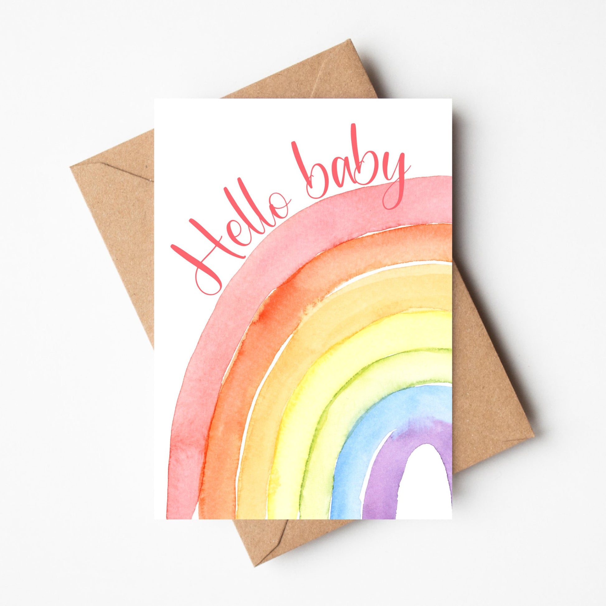 A6 Rainbow Hello Baby Card - BYHONEYSTUDIOS